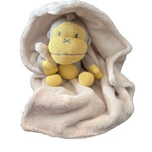 Sun Bum Baby Bum Duke The Knit Monkey & Blanket Lovey Security Toy Grey & Yellow